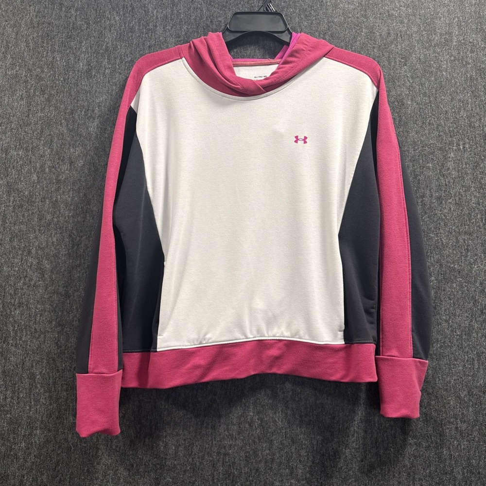 Under Armour Womens XLarge Cream Pink Black Colorblock Sweatshirt Hoodie‎ Active